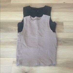 Hollister Sleeveless Waffle Knit Tops - Black and Tan